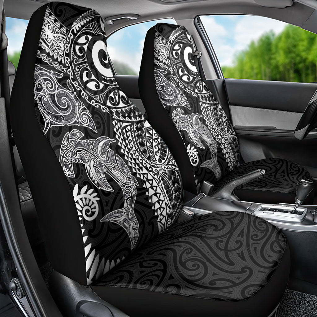 Aotearoa Maori Sea Animals Tribal Car Seat Cover Manta Ray and Shark Moko Pattern Black Color LT03 - Polynesian Pride