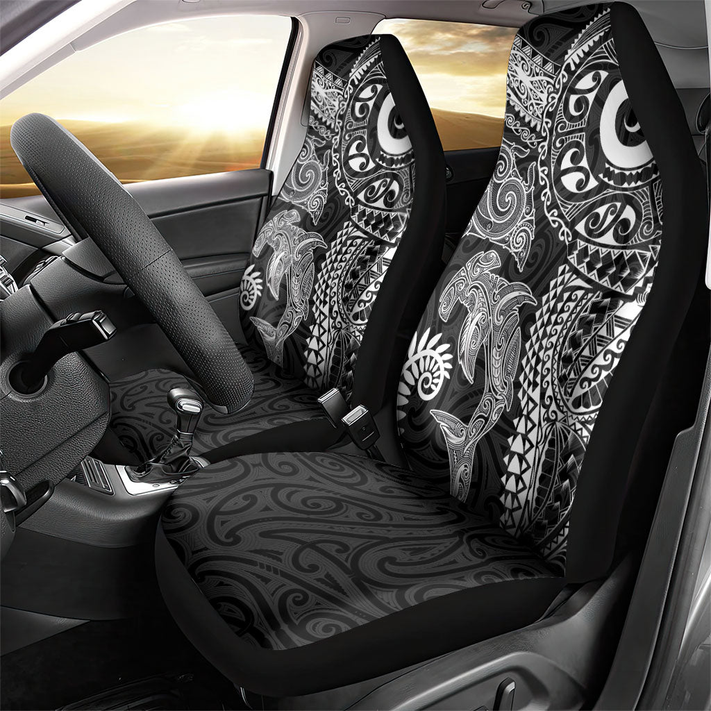 Aotearoa Maori Sea Animals Tribal Car Seat Cover Manta Ray and Shark Moko Pattern Black Color LT03 - Polynesian Pride