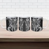 Aotearoa Maori Sea Animals Tribal Ceramic Mug Manta Ray and Shark Moko Pattern Black Color