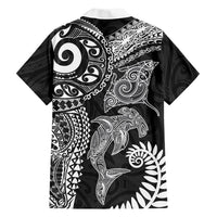 Aotearoa Maori Sea Animals Tribal Family Matching Mermaid Dress and Hawaiian Shirt Manta Ray and Shark Moko Pattern Black Color LT03 - Polynesian Pride