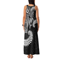 Aotearoa Maori Sea Animals Tribal Family Matching Tank Maxi Dress and Hawaiian Shirt Manta Ray and Shark Moko Pattern Black Color LT03 - Polynesian Pride