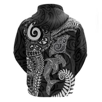 Aotearoa Maori Sea Animals Tribal Hoodie Manta Ray and Shark Moko Pattern Black Color LT03 - Polynesian Pride
