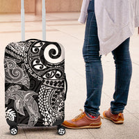 Aotearoa Maori Sea Animals Tribal Luggage Cover Manta Ray and Shark Moko Pattern Black Color LT03 Black - Polynesian Pride