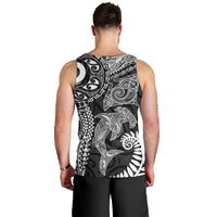 Aotearoa Maori Sea Animals Tribal Men Tank Top Manta Ray and Shark Moko Pattern Black Color
