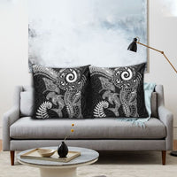 Aotearoa Maori Sea Animals Tribal Pillow Cover Manta Ray and Shark Moko Pattern Black Color