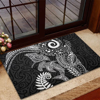 Aotearoa Maori Sea Animals Tribal Rubber Doormat Manta Ray and Shark Moko Pattern Black Color