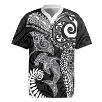 Aotearoa Maori Sea Animals Tribal Rugby Jersey Manta Ray and Shark Moko Pattern Black Color