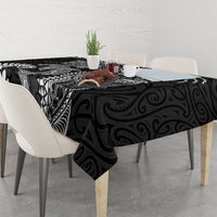 Aotearoa Maori Sea Animals Tribal Tablecloth Manta Ray and Shark Moko Pattern Black Color