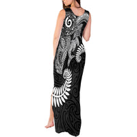 Aotearoa Maori Sea Animals Tribal Tank Maxi Dress Manta Ray and Shark Moko Pattern Black Color LT03 - Polynesian Pride