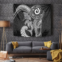 Aotearoa Maori Sea Animals Tribal Tapestry Manta Ray and Shark Moko Pattern Black Color