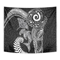 Aotearoa Maori Sea Animals Tribal Tapestry Manta Ray and Shark Moko Pattern Black Color