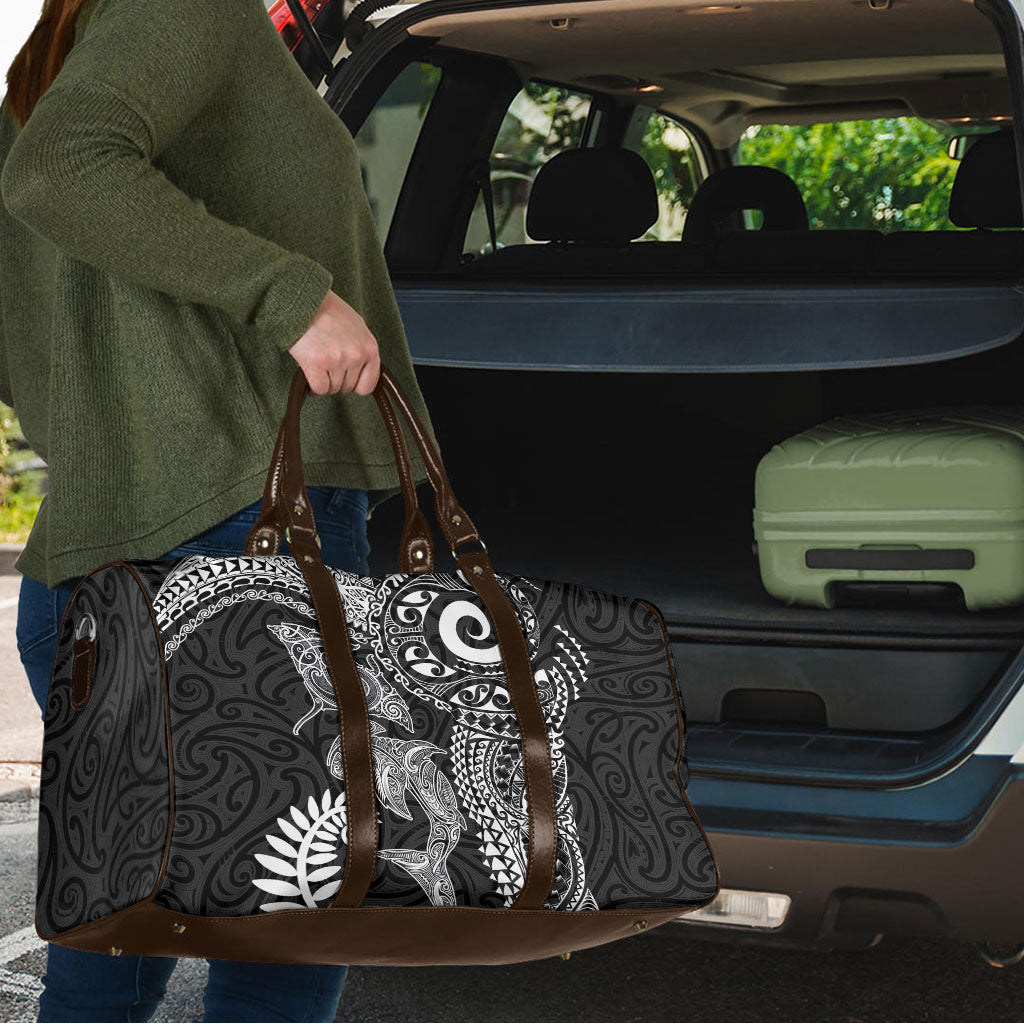 Aotearoa Maori Sea Animals Tribal Travel Bag Manta Ray and Shark Moko Pattern Black Color LT03 - Polynesian Pride