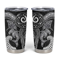 Aotearoa Maori Sea Animals Tribal Tumbler Cup Manta Ray and Shark Moko Pattern Black Color LT03 Black - Polynesian Pride