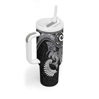 Aotearoa Maori Sea Animals Tribal Tumbler With Handle Manta Ray and Shark Moko Pattern Black Color LT03 - Polynesian Pride