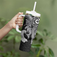Aotearoa Maori Sea Animals Tribal Tumbler With Handle Manta Ray and Shark Moko Pattern Black Color LT03 - Polynesian Pride