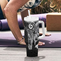 Aotearoa Maori Sea Animals Tribal Tumbler With Handle Manta Ray and Shark Moko Pattern Black Color LT03 - Polynesian Pride