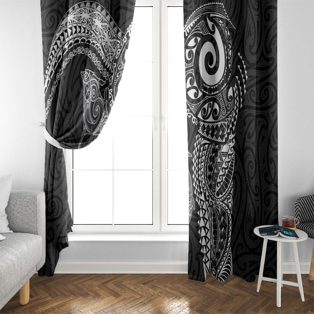 Aotearoa Maori Sea Animals Tribal Window Curtain Manta Ray and Shark Moko Pattern Black Color