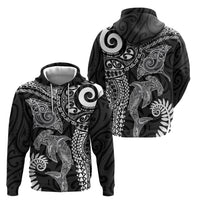 Aotearoa Maori Sea Animals Tribal Zip Hoodie Manta Ray and Shark Moko Pattern Black Color LT03 - Polynesian Pride