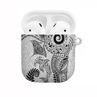 Aotearoa Maori Sea Animals Tribal AirPods Case Manta Ray and Shark Moko Pattern White Color LT03 White - Polynesian Pride