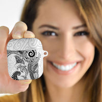 Aotearoa Maori Sea Animals Tribal AirPods Case Manta Ray and Shark Moko Pattern White Color LT03 - Polynesian Pride