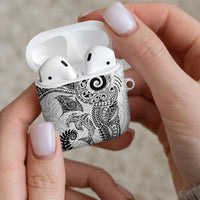 Aotearoa Maori Sea Animals Tribal AirPods Case Manta Ray and Shark Moko Pattern White Color LT03 - Polynesian Pride