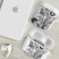 Aotearoa Maori Sea Animals Tribal AirPods Case Manta Ray and Shark Moko Pattern White Color LT03 - Polynesian Pride