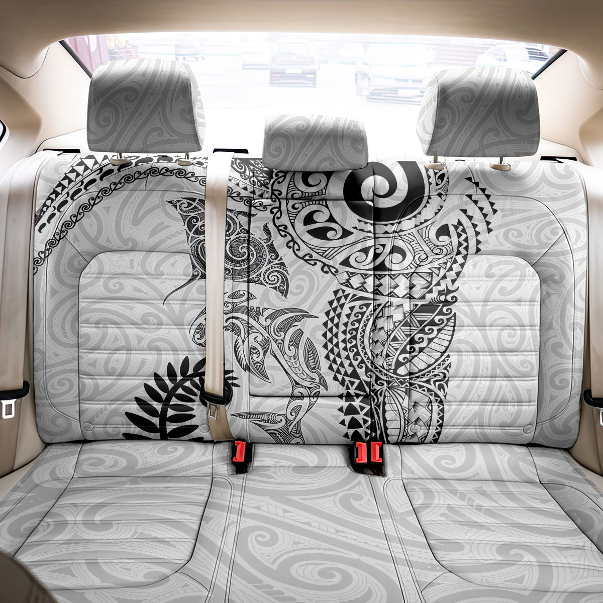 Aotearoa Maori Sea Animals Tribal Back Car Seat Cover Manta Ray and Shark Moko Pattern White Color LT03 - Polynesian Pride