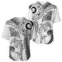Aotearoa Maori Sea Animals Tribal Baseball Jersey Manta Ray and Shark Moko Pattern White Color