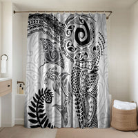 Aotearoa Maori Sea Animals Tribal Bathroom Set Manta Ray and Shark Moko Pattern White Color LT03 Shower Curtain Only White - Polynesian Pride