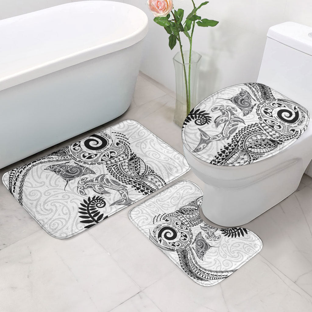 Aotearoa Maori Sea Animals Tribal Bathroom Set Manta Ray and Shark Moko Pattern White Color LT03 - Polynesian Pride
