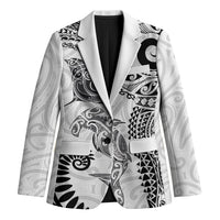 Aotearoa Maori Sea Animals Tribal Blazer Manta Ray and Shark Moko Pattern White Color LT03 Unisex White - Polynesian Pride