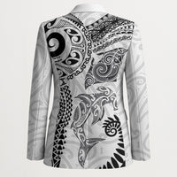 Aotearoa Maori Sea Animals Tribal Blazer Manta Ray and Shark Moko Pattern White Color LT03 - Polynesian Pride