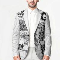 Aotearoa Maori Sea Animals Tribal Blazer Manta Ray and Shark Moko Pattern White Color LT03 - Polynesian Pride