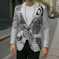 Aotearoa Maori Sea Animals Tribal Blazer Manta Ray and Shark Moko Pattern White Color LT03 - Polynesian Pride