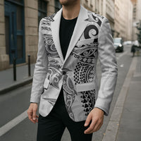 Aotearoa Maori Sea Animals Tribal Blazer Manta Ray and Shark Moko Pattern White Color LT03 - Polynesian Pride