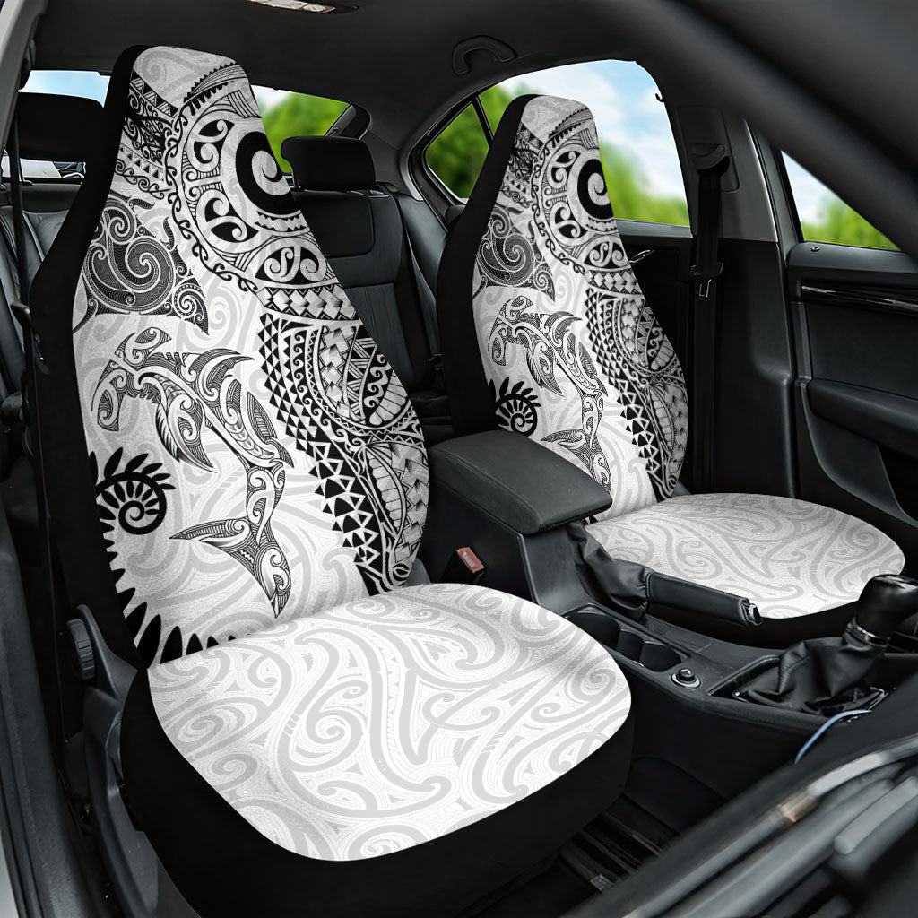 Aotearoa Maori Sea Animals Tribal Car Seat Cover Manta Ray and Shark Moko Pattern White Color LT03 One Size White - Polynesian Pride