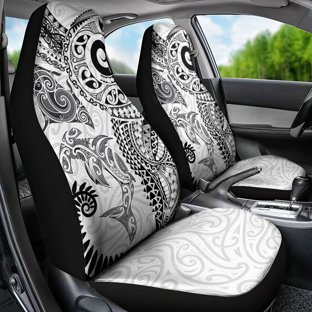 Aotearoa Maori Sea Animals Tribal Car Seat Cover Manta Ray and Shark Moko Pattern White Color LT03 - Polynesian Pride
