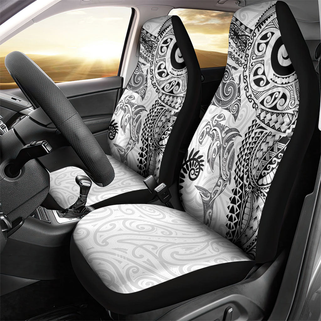 Aotearoa Maori Sea Animals Tribal Car Seat Cover Manta Ray and Shark Moko Pattern White Color LT03 - Polynesian Pride