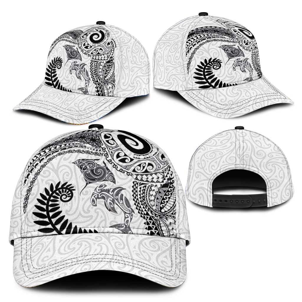 Aotearoa Maori Sea Animals Tribal Classic Cap Manta Ray and Shark Moko Pattern White Color LT03 - Polynesian Pride