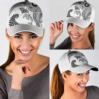 Aotearoa Maori Sea Animals Tribal Classic Cap Manta Ray and Shark Moko Pattern White Color LT03 - Polynesian Pride