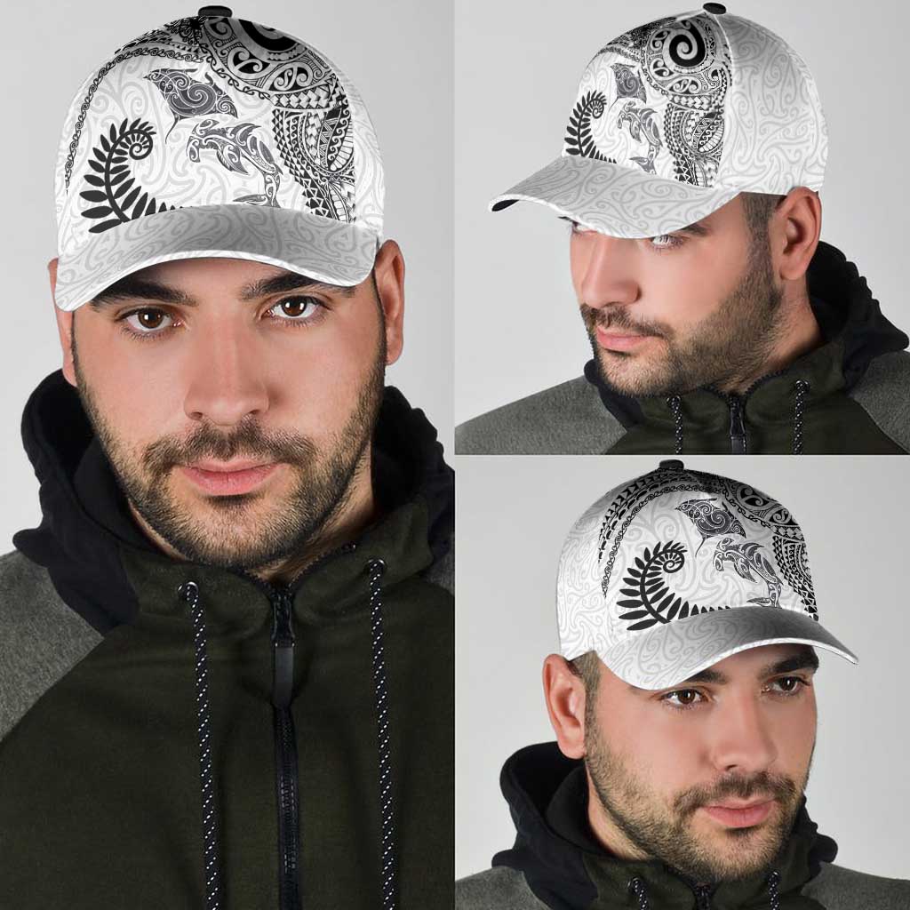 Aotearoa Maori Sea Animals Tribal Classic Cap Manta Ray and Shark Moko Pattern White Color LT03 - Polynesian Pride