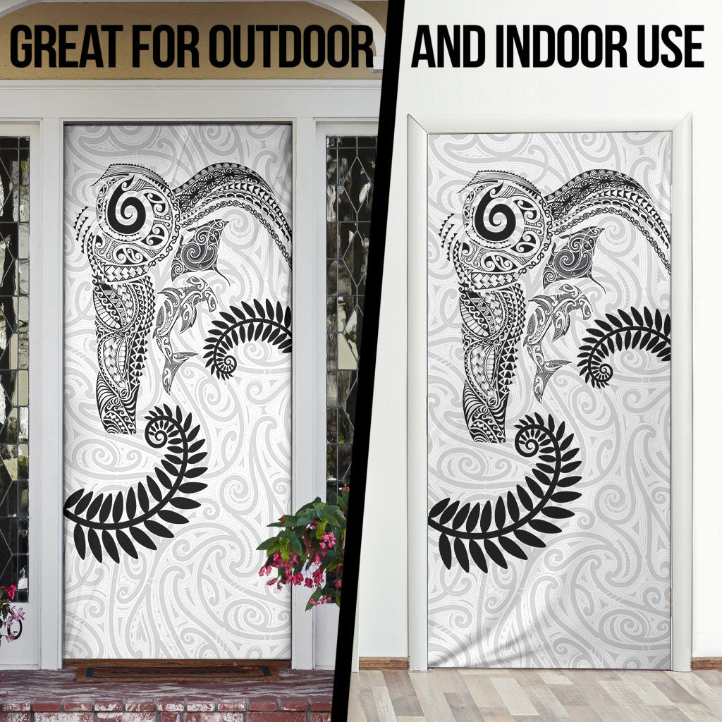 Aotearoa Maori Sea Animals Tribal Door Cover Manta Ray and Shark Moko Pattern White Color LT03 - Polynesian Pride