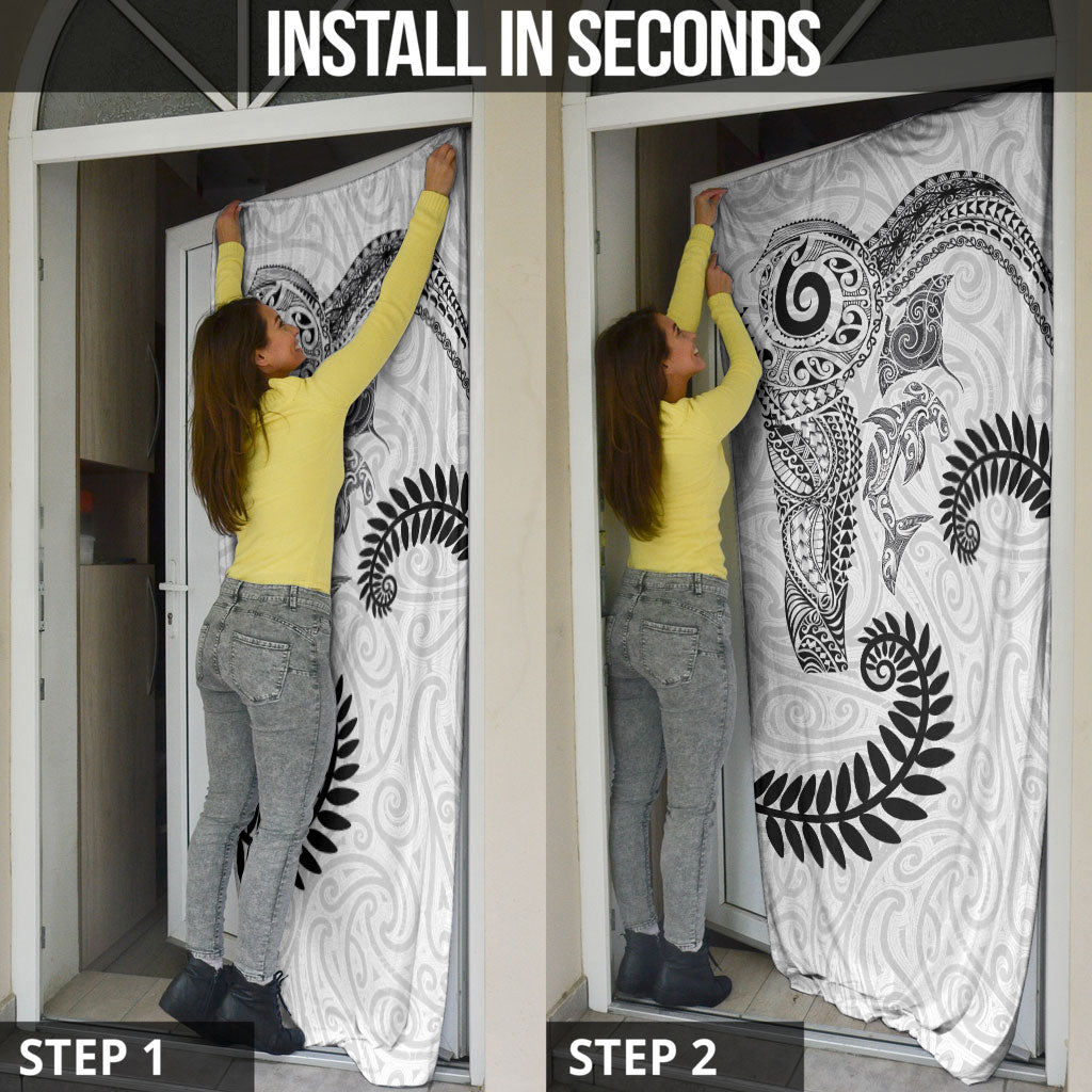 Aotearoa Maori Sea Animals Tribal Door Cover Manta Ray and Shark Moko Pattern White Color LT03 - Polynesian Pride