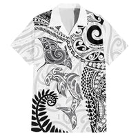 Aotearoa Maori Sea Animals Tribal Family Matching Puletasi and Hawaiian Shirt Manta Ray and Shark Moko Pattern White Color LT03 Dad's Shirt - Short Sleeve White - Polynesian Pride