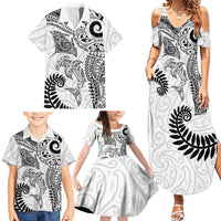 Aotearoa Maori Sea Animals Tribal Family Matching Summer Maxi Dress and Hawaiian Shirt Manta Ray and Shark Moko Pattern White Color LT03 - Polynesian Pride