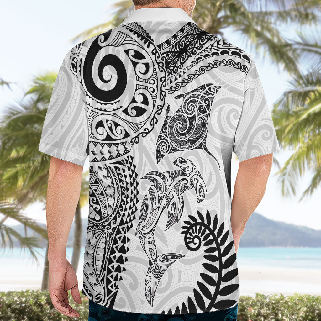 Aotearoa Maori Sea Animals Tribal Hawaiian Shirt Manta Ray and Shark Moko Pattern White Color LT03 - Polynesian Pride