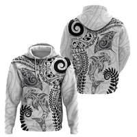 Aotearoa Maori Sea Animals Tribal Hoodie Manta Ray and Shark Moko Pattern White Color LT03 - Polynesian Pride