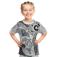 Aotearoa Maori Sea Animals Tribal Kid T Shirt Manta Ray and Shark Moko Pattern White Color LT03 White - Polynesian Pride