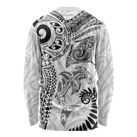 Aotearoa Maori Sea Animals Tribal Long Sleeve Shirt Manta Ray and Shark Moko Pattern White Color LT03 - Polynesian Pride