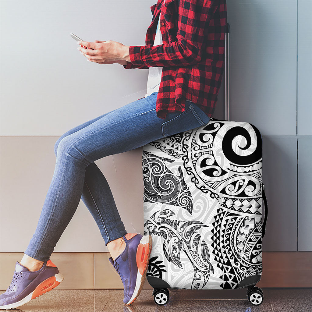 Aotearoa Maori Sea Animals Tribal Luggage Cover Manta Ray and Shark Moko Pattern White Color LT03 - Polynesian Pride